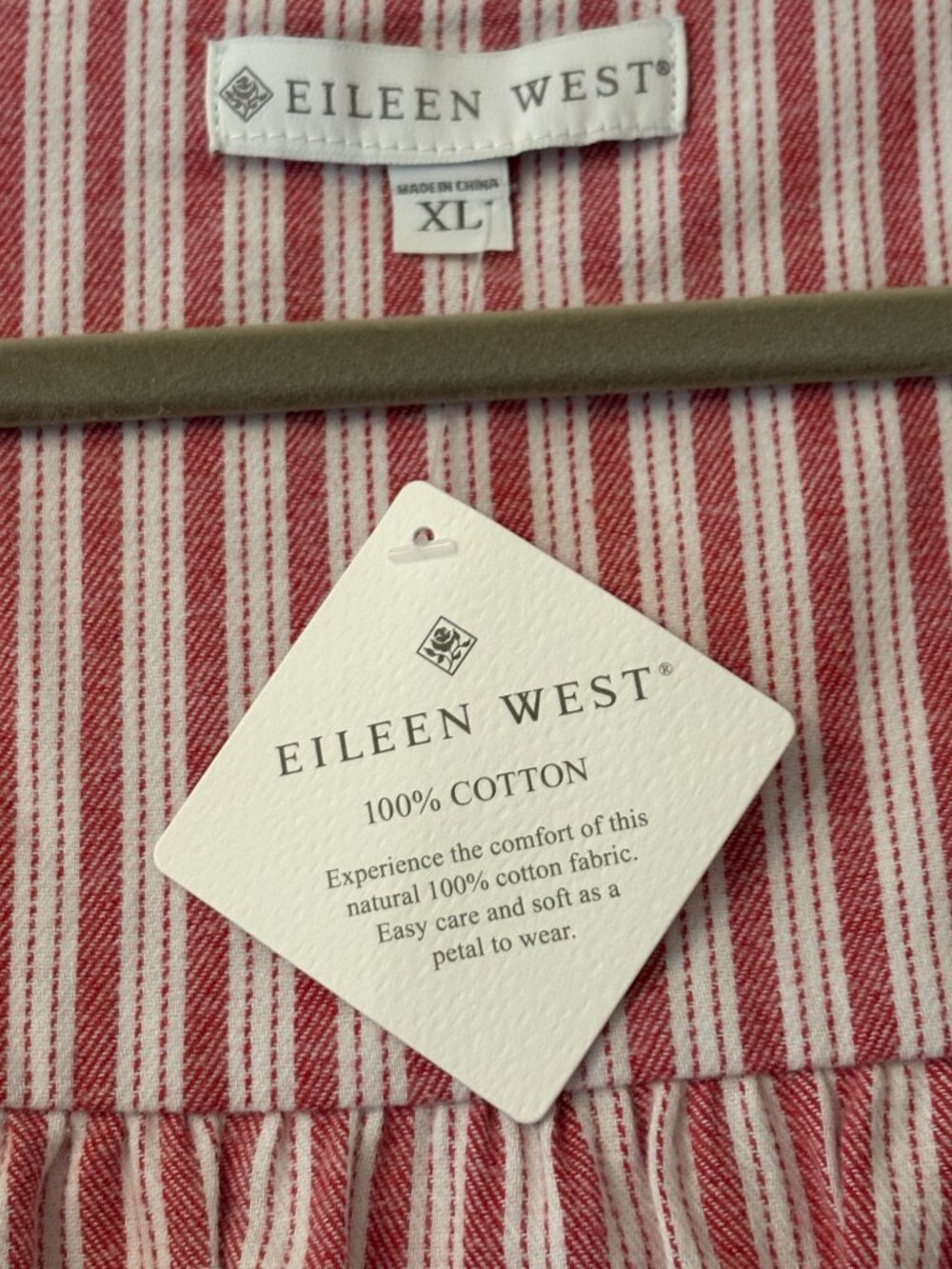 NWT Eileen West Brushed Flannel Red Berry Ticking Stripe Lace Trim Nightgown  XL - Picture 4 of 7